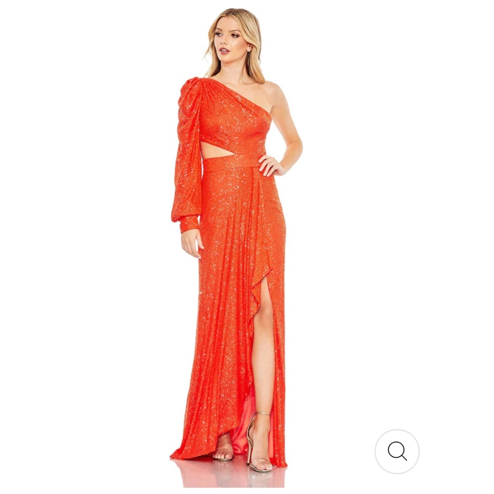 NWT Mac Duggal SEQUINED ONE SHOULDER CUT OUT GOWN 26730 Tangerine Orange Size 6